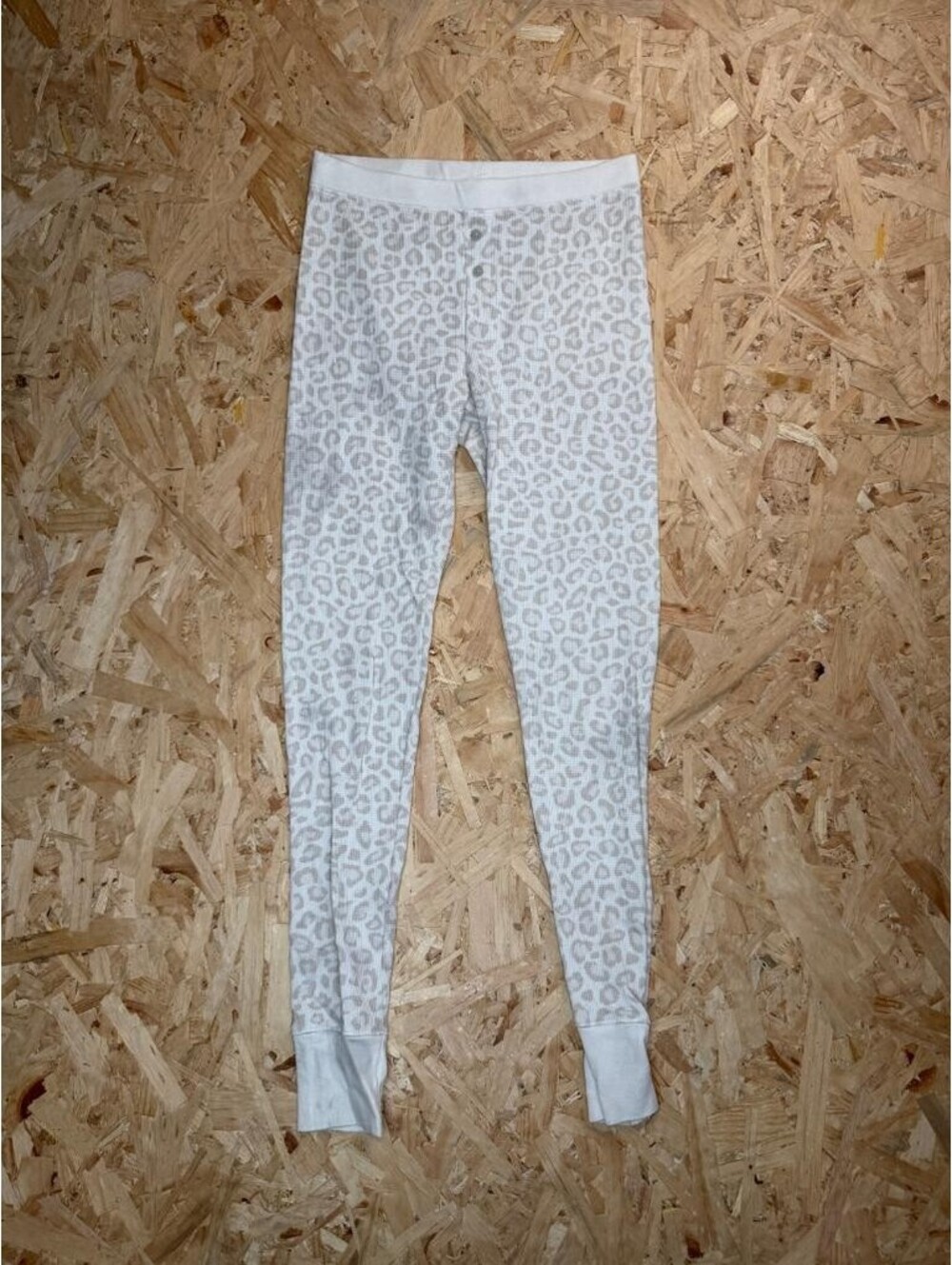 Old Navy Womens Small Gray White Leopard Print Thermal Waffle Knit Pajama Pants